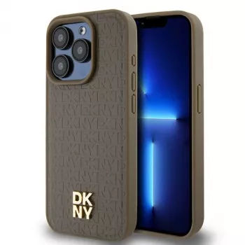 DKNY DKHMP15XPSHRPSW hardcase voor Apple iPhone 15 Pro Max 6,7 inch bruin lederdesign met metaallogo MagSafe