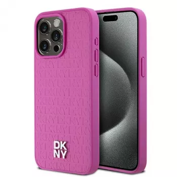 DKNY DKHMP15XPSHRPSP iPhone 15 Pro Max 6,7 inch roze hardcase leder monogrampatroon metaallogo MagSafe