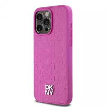 DKNY DKHMP15XPSHRPSP iPhone 15 Pro Max 6,7 inch roze hardcase leder monogrampatroon metaallogo MagSafe