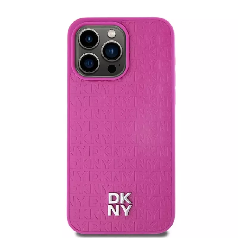 DKNY DKHMP15XPSHRPSP iPhone 15 Pro Max 6,7 inch roze hardcase leder monogrampatroon metaallogo MagSafe