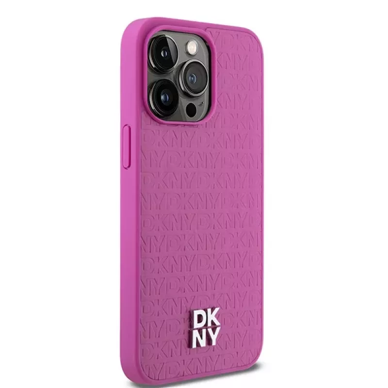 DKNY DKHMP15XPSHRPSP iPhone 15 Pro Max 6,7 inch roze hardcase leder monogrampatroon metaallogo MagSafe