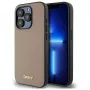 DKNY DKHMP15XPGHLME hardcase voor Apple iPhone 15 Pro Max 6,7 inch beige grained metaallogo MagSafe