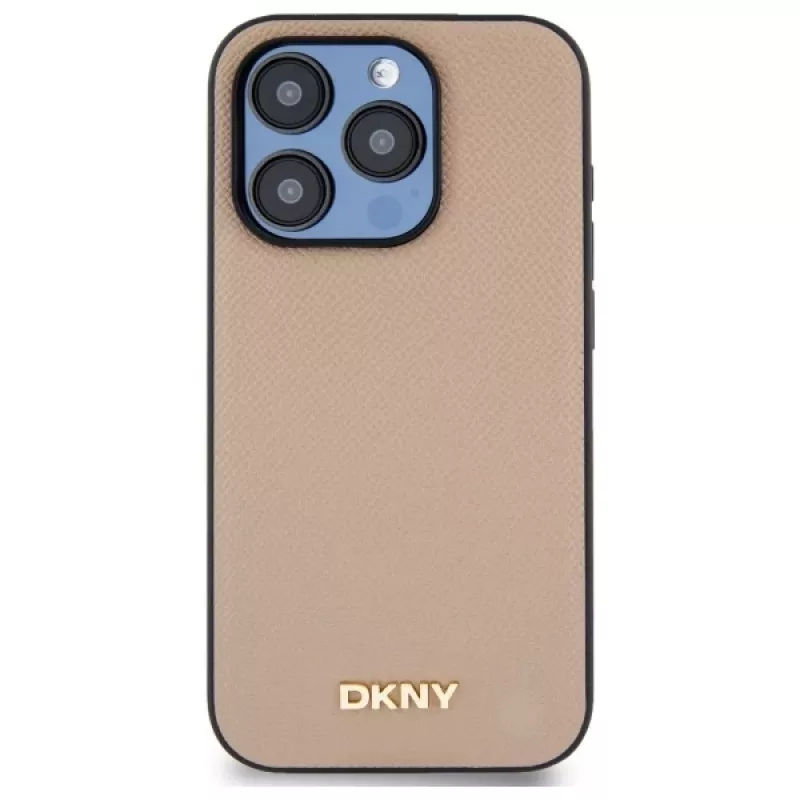 DKNY DKHMP15XPGHLME hardcase voor Apple iPhone 15 Pro Max 6,7 inch beige grained metaallogo MagSafe