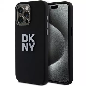 DKNY DKHCP15LSMCBSK hardcase liquid silicone case voor Apple iPhone 15 Pro 6,1 inch zwart met metaallogo