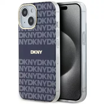 DKNY DKHMP15SHRHSEB Hardcase voor iPhone 15/14/13 6,1 inch blauw Mono & Stripe IML MagSafe