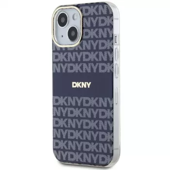 DKNY DKHMP15SHRHSEB Hardcase voor iPhone 15/14/13 6,1 inch blauw Mono & Stripe IML MagSafe