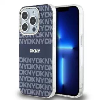 DKNY DKHMP15LHRHSEB iPhone 15 Pro 6.1 blauwe hardcase IML mono & stripe MagSafe