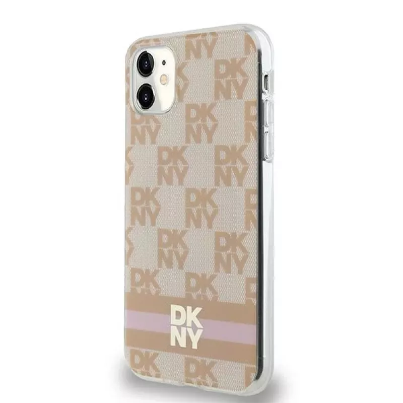 DKNY DKHMN61HCPTSP Hardcase voor iPhone 11 / XR 6,1 inch roze Checkered Mono Pattern & Printed Stripes MagSafe