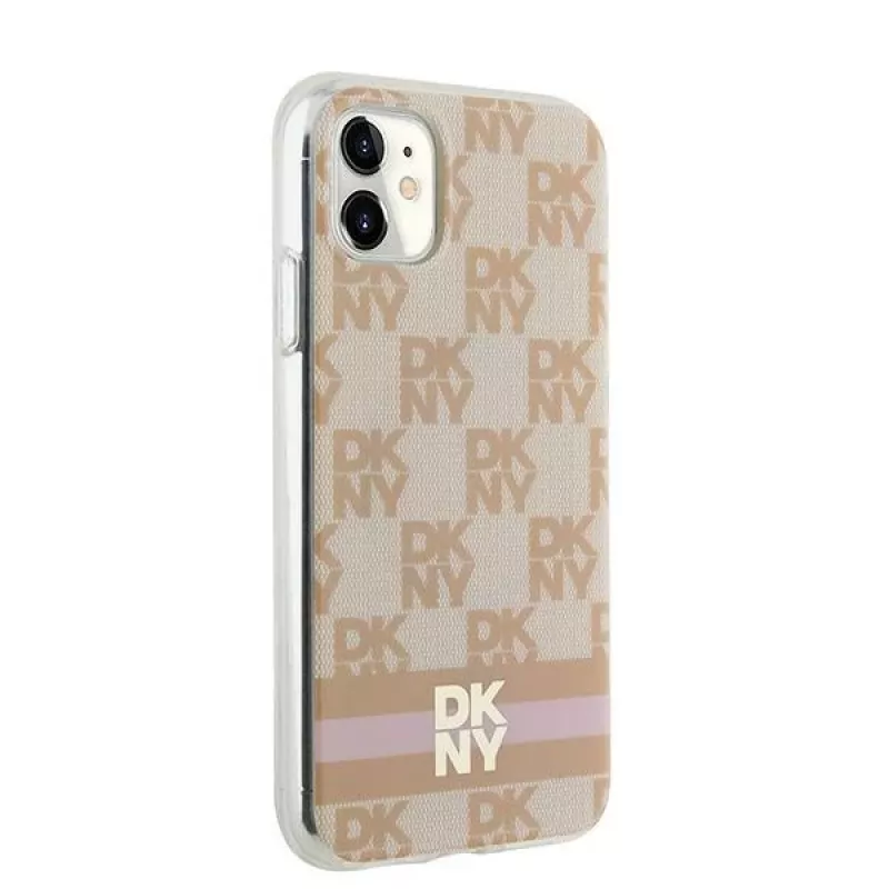 DKNY DKHMN61HCPTSP Hardcase voor iPhone 11 / XR 6,1 inch roze Checkered Mono Pattern & Printed Stripes MagSafe