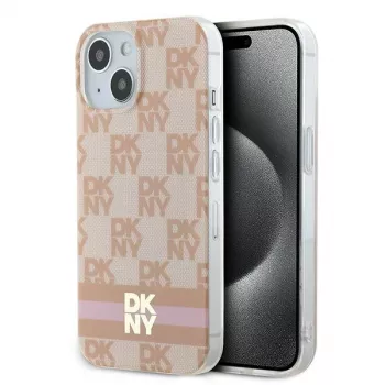 DKNY DKHMP15SHCPTSP Hardcase voor iPhone 15 / 14 / 13 6,1 inch roze Checkered Mono Pattern & Printed Stripes MagSafe