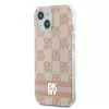 DKNY DKHMP15SHCPTSP Hardcase voor iPhone 15 / 14 / 13 6,1 inch roze Checkered Mono Pattern & Printed Stripes MagSafe