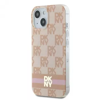 DKNY DKHMP15SHCPTSP Hardcase voor iPhone 15 / 14 / 13 6,1 inch roze Checkered Mono Pattern & Printed Stripes MagSafe