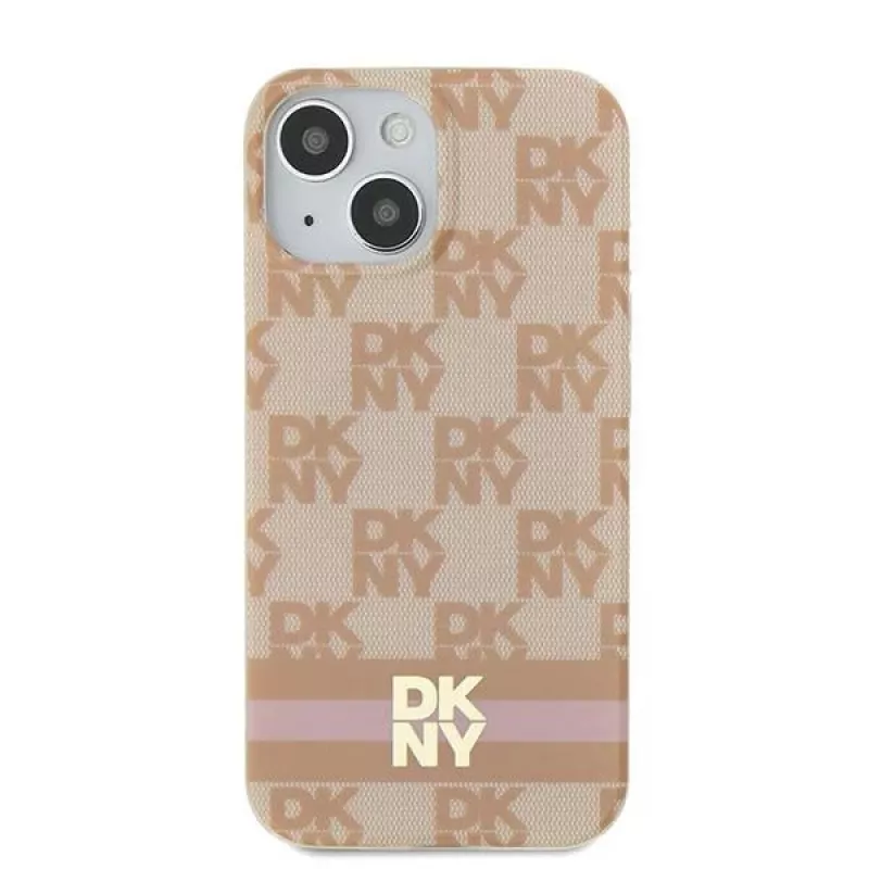 DKNY DKHMP15SHCPTSP Hardcase voor iPhone 15 / 14 / 13 6,1 inch roze Checkered Mono Pattern & Printed Stripes MagSafe