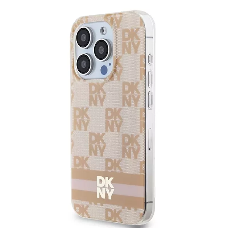 DKNY DKHMP15XHCPTSP Hardcase voor Apple iPhone 15 Pro Max, Roze Checkered Mono Pattern & Printed Stripes, MagSafe-compatibel