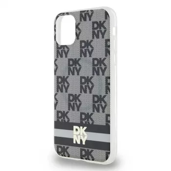 DKNY DKHMN61HCPTSK hardcase voor Apple iPhone 11 / XR 6,1 inch - zwart met geruit mono patroon en bedrukte strepen, MagSafe-compatibel