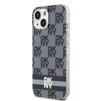DKNY DKHMP15SHCPTSK hardcase voor iPhone 15/14/13 6,1 inch zwart geruit mono patroon & bedrukte strepen MagSafe