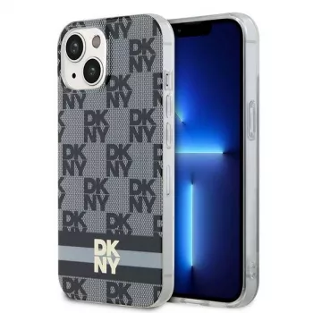 DKNY DKHMP15MHCPTSK hardcase voor iPhone 15 Plus / 14 Plus 6,7 inch zwart geruit mono patroon & bedrukte strepen MagSafe