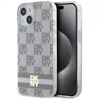 DKNY DKHMP15SHCPTSE hardcase voor Apple iPhone 15 / 14 / 13 6,1 inch beige geruit mono patroon & bedrukte strepen MagSafe