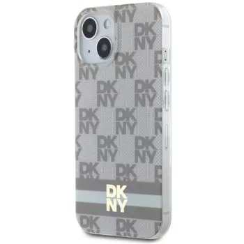 DKNY DKHMP15SHCPTSE hardcase voor Apple iPhone 15 / 14 / 13 6,1 inch beige geruit mono patroon & bedrukte strepen MagSafe