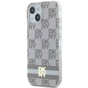 DKNY DKHMP15MHCPTSE hardcase voor iPhone 15 Plus / 14 Plus 6,7 inch beige geruit monochroom patroon & bedrukte strepen MagSafe