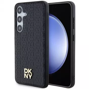DKNY DKHMS24SPSHRPSK Hardcase lederlook metaal logo MagSafe voor Samsung Galaxy S24, Zwart
