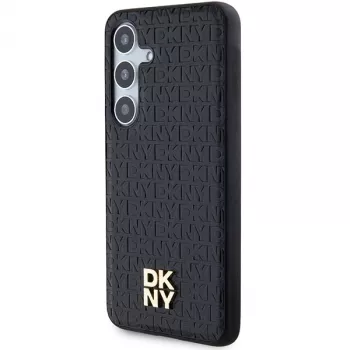 DKNY DKHMS24SPSHRPSK Hardcase lederlook metaal logo MagSafe voor Samsung Galaxy S24, Zwart