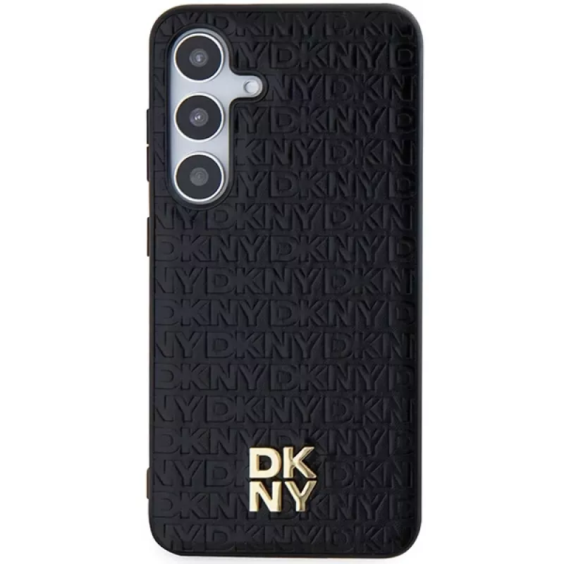DKNY DKHMS24SPSHRPSK Hardcase lederlook metaal logo MagSafe voor Samsung Galaxy S24, Zwart