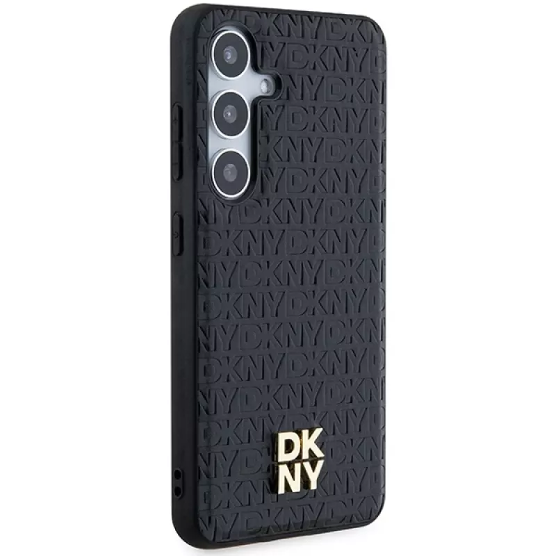 DKNY DKHMS24SPSHRPSK Hardcase lederlook metaal logo MagSafe voor Samsung Galaxy S24, Zwart