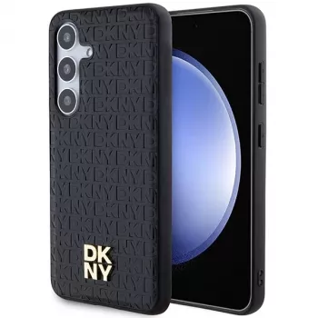 DKNY DKHMS24MPSHRPSK S24+ S926 zwart hardcase leerpatroon metalen logo MagSafe voor Samsung Galaxy S24+