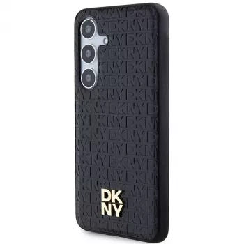 DKNY DKHMS24MPSHRPSK S24+ S926 zwart hardcase leerpatroon metalen logo MagSafe voor Samsung Galaxy S24+