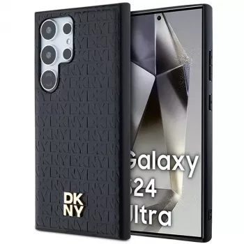 DKNY DKHMS24LPSHRPSK Hardcase voor Samsung Galaxy S24 Ultra, zwart lederdesign met metaal logo, MagSafe-compatibel