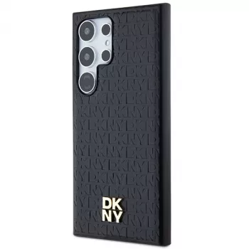 DKNY DKHMS24LPSHRPSK Hardcase voor Samsung Galaxy S24 Ultra, zwart lederdesign met metaal logo, MagSafe-compatibel