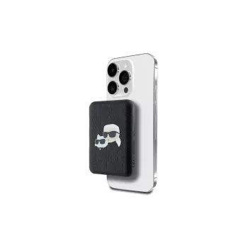 Karl Lagerfeld Power Bank Draadloos 5000mAh 15W MagSafe Zwart Karl & Choupette Head Pin KF002166