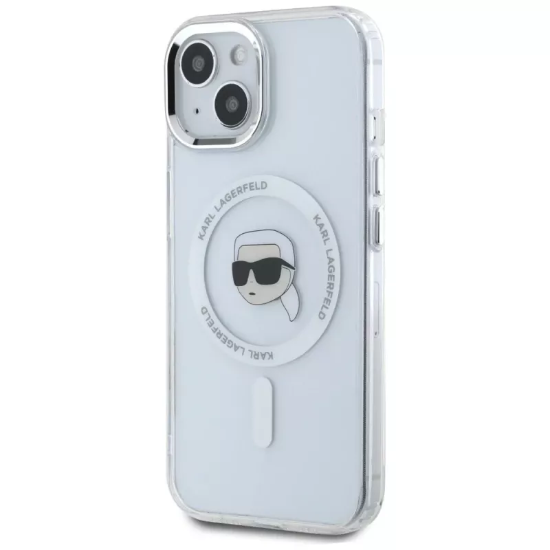 KARL LAGERFELD IML Metal Karl Head MagSafe Case voor Apple iPhone 15 - Wit