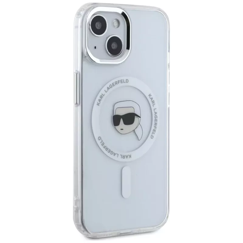 KARL LAGERFELD IML Metal Karl Head MagSafe Case voor Apple iPhone 15 - Wit