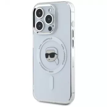 KARL LAGERFELD IML Metal Karl Head MagSafe Case voor Apple iPhone 15 Pro, Wit