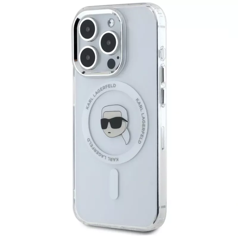 KARL LAGERFELD IML Metal Karl Head MagSafe Case voor Apple iPhone 15 Pro Max Wit