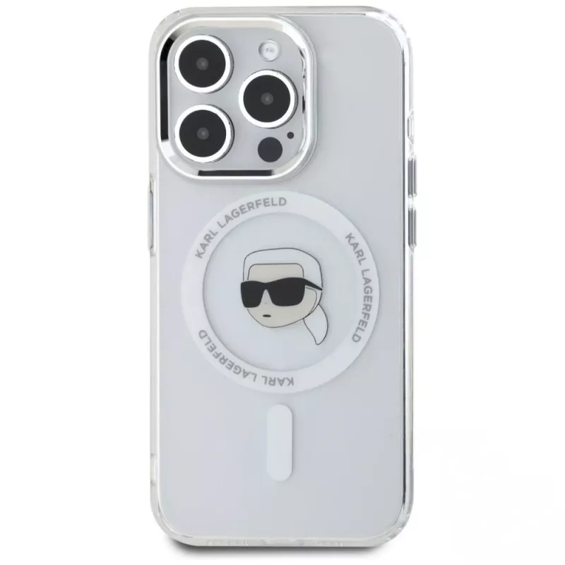 KARL LAGERFELD IML Metal Karl Head MagSafe Case voor Apple iPhone 15 Pro Max Wit