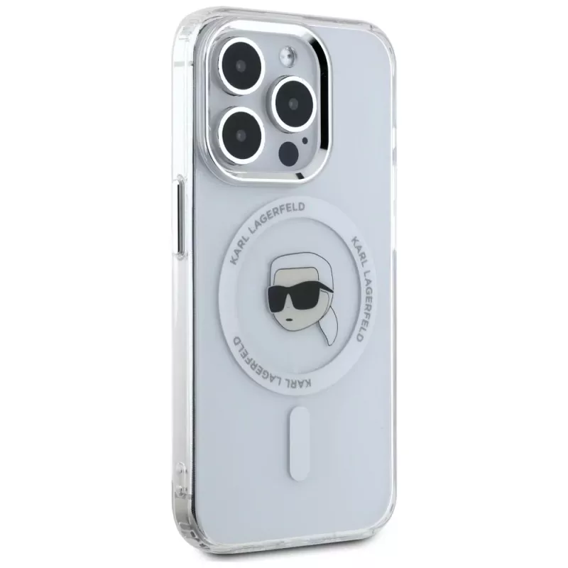 KARL LAGERFELD IML Metal Karl Head MagSafe Case voor Apple iPhone 15 Pro Max Wit