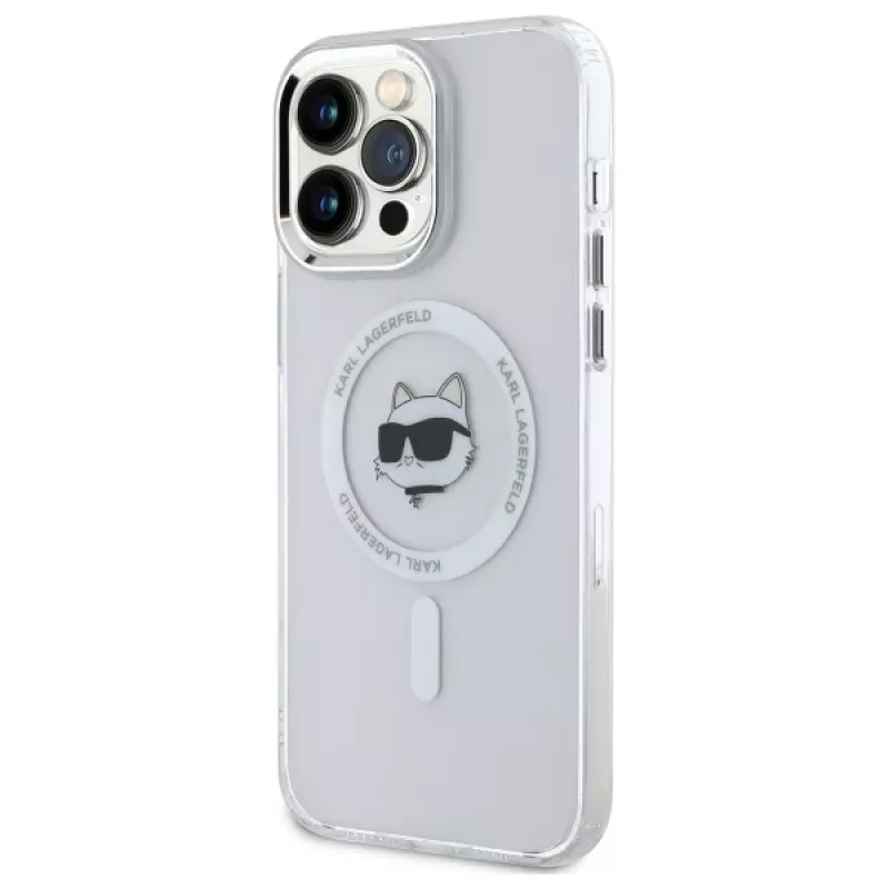Karl Lagerfeld KLHMP13XHLSCHH iPhone 13 Pro Max 6,7 inch Witte Hardcase IML Metaal Choupette Head MagSafe