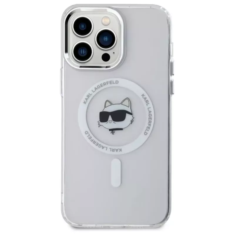 Karl Lagerfeld KLHMP13XHLSCHH iPhone 13 Pro Max 6,7 inch Witte Hardcase IML Metaal Choupette Head MagSafe