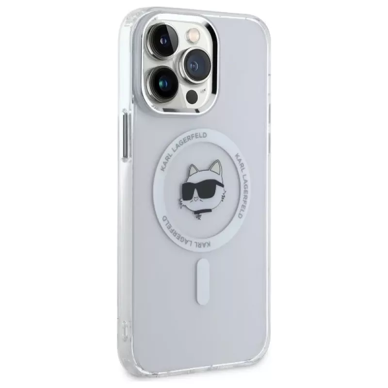 Karl Lagerfeld KLHMP13XHLSCHH iPhone 13 Pro Max 6,7 inch Witte Hardcase IML Metaal Choupette Head MagSafe