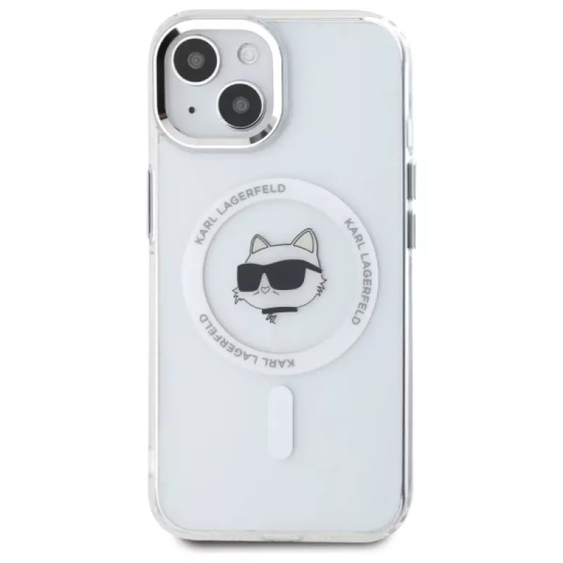 Karl Lagerfeld KLHMP15SHLSCHH iPhone 15 6,1 inch Witte Hardcase IML Metaal Choupette Head MagSafe