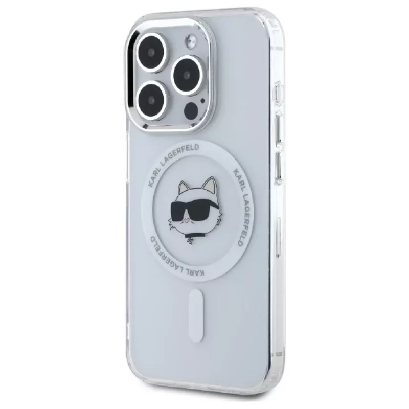 Karl Lagerfeld KLHMP15LHLSCHH iPhone 15 Pro 6.1 Hardcase IML Metal Choupette Head MagSafe Wit