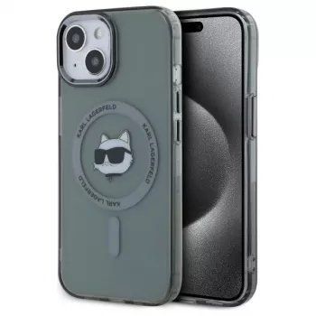 Karl Lagerfeld KLHMP15SHLSCHK Hardcase voor iPhone 15 6,1 inch Zwart Metaal Choupette Head MagSafe