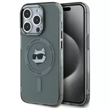 Karl Lagerfeld KLHMP15LHLSCHK iPhone 15 Pro 6.1 Hardcase IML Metal Choupette Head MagSafe Zwart