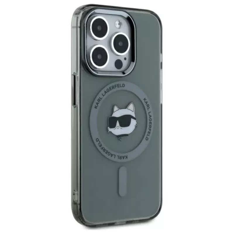 Karl Lagerfeld KF002417 iPhone 15 Pro Max 6,7 inch Zwarte Hardcase IML Metaal Choupette Head MagSafe