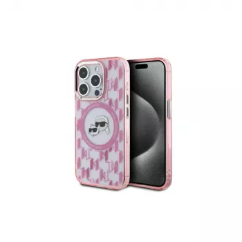 Karl Lagerfeld KLHMP15LHMCKMHP iPhone 15 Pro 6,1 inch roze IML Monogram Karl & Choupette Head MagSafe back cover
