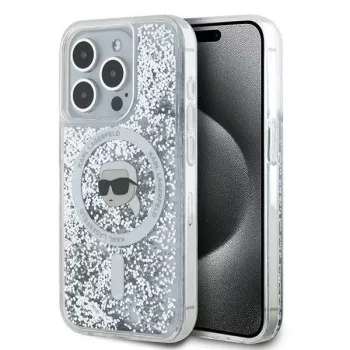 Karl Lagerfeld KLHMP15LLGKISGH iPhone 15 Pro 6,1 inch hardcase transparant Liquid Glitter Karl Head MagSafe