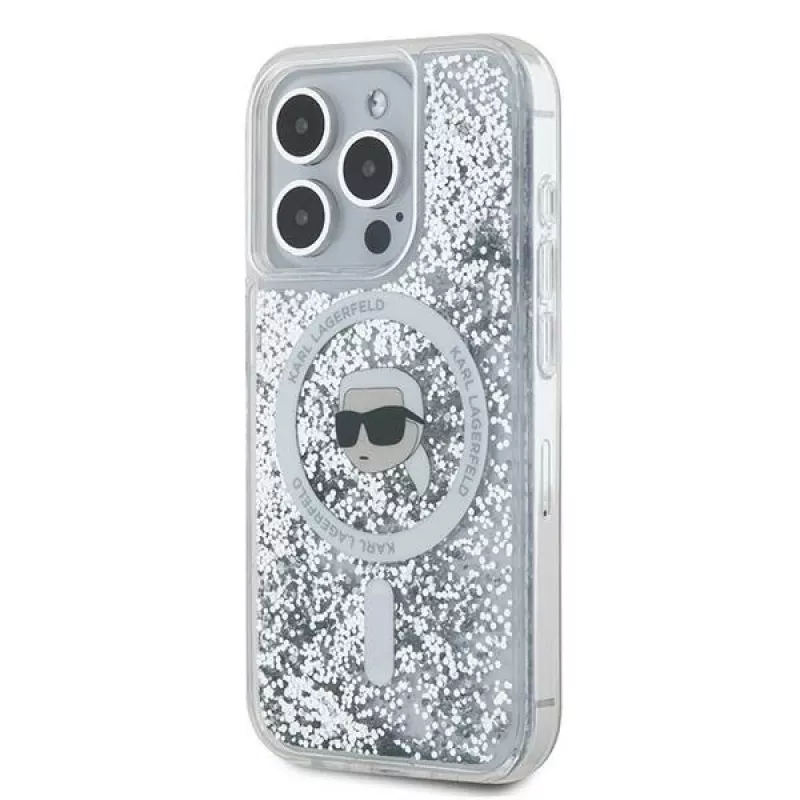 Karl Lagerfeld KLHMP15LLGKISGH iPhone 15 Pro 6,1 inch hardcase transparant Liquid Glitter Karl Head MagSafe